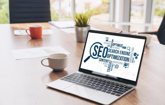 SEO search engine optimization for modish e-commerce and online retail business showing on computer screen