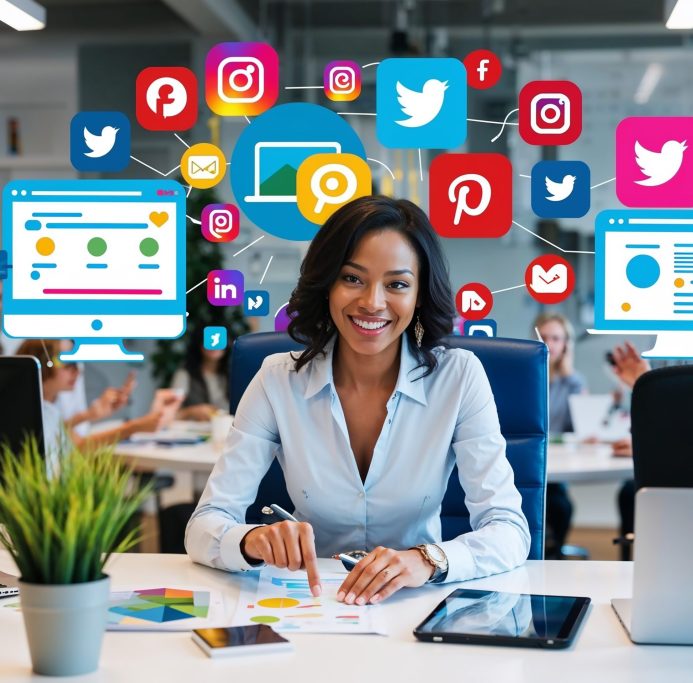 woman-sits-desk-with-bunch-computers-word-facebook-it